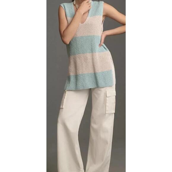 Anthropologie Pilcro Women’s Striped Longline Sweater Vest Sz. M Beach Coastal - Picture 3 of 16